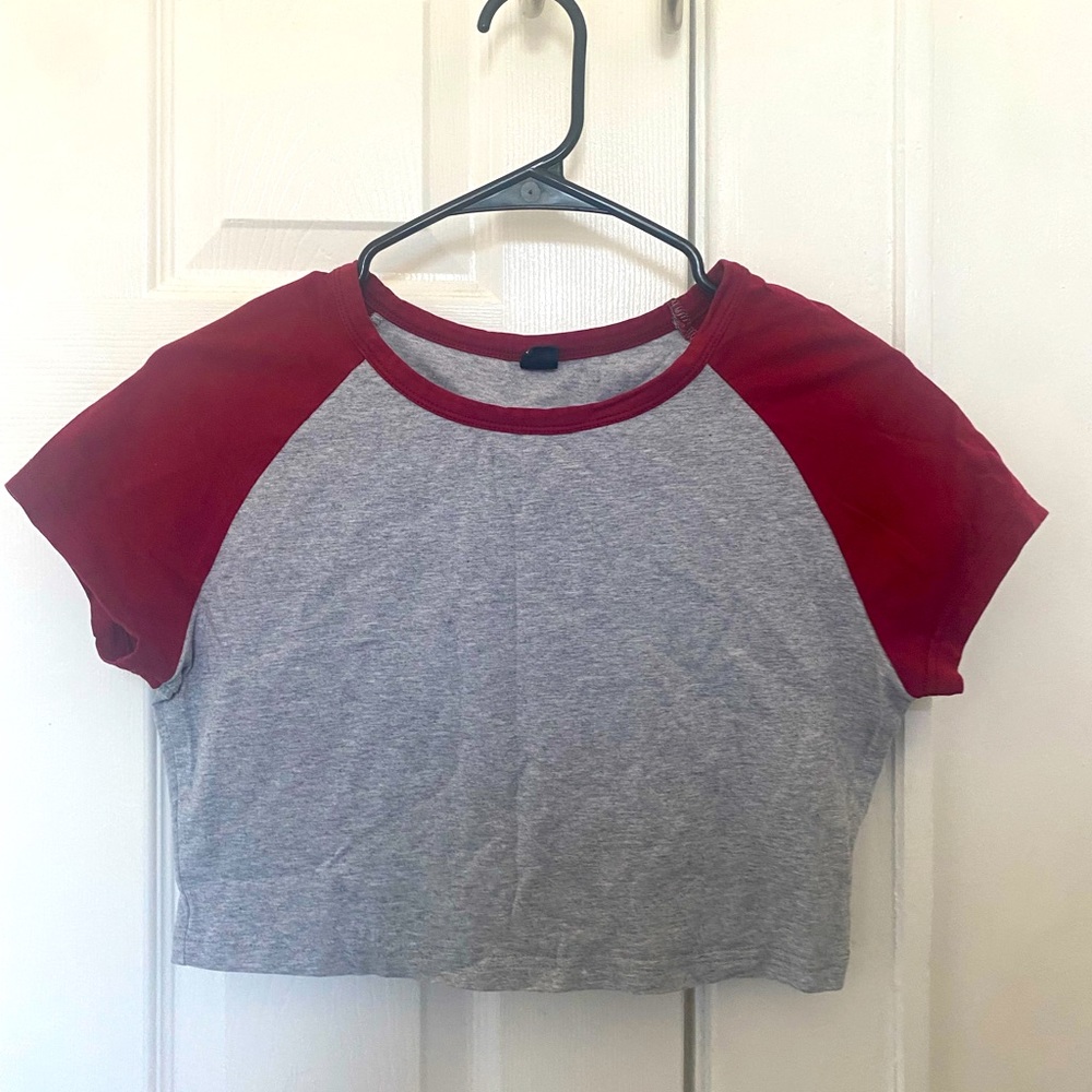 Grey and red crop top
